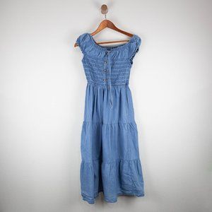 Speed Control Denim Smocked Prairie Tiered Dress Size Medium